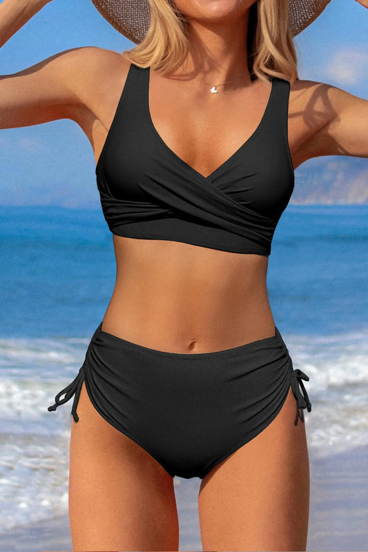 Sexy Black High Waist Bikini Set – Tied Two-Piece Swimsuit for Women | Summer Beachwear 2025