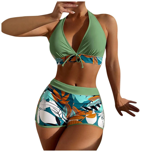 2025 Trendy Printed Panel Bikini – High Waist Two-Piece Swimsuit for Women & Teens | Beach Style